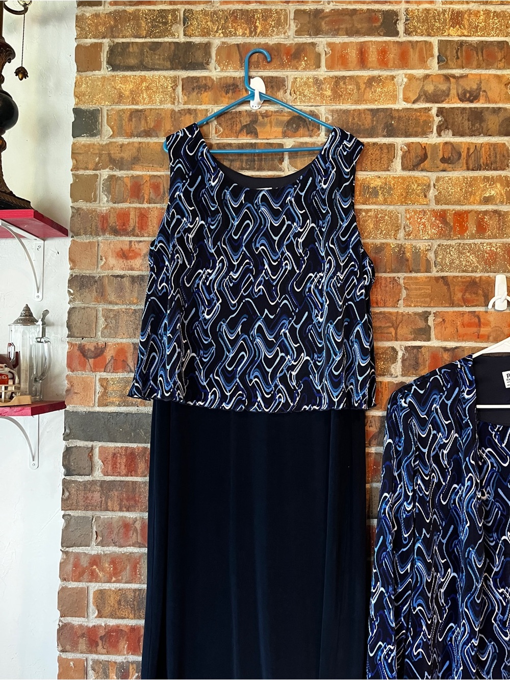 R&M Richards Navy & Black Printed Jacket with Black Maxi Skirt - Picture 4 of 7